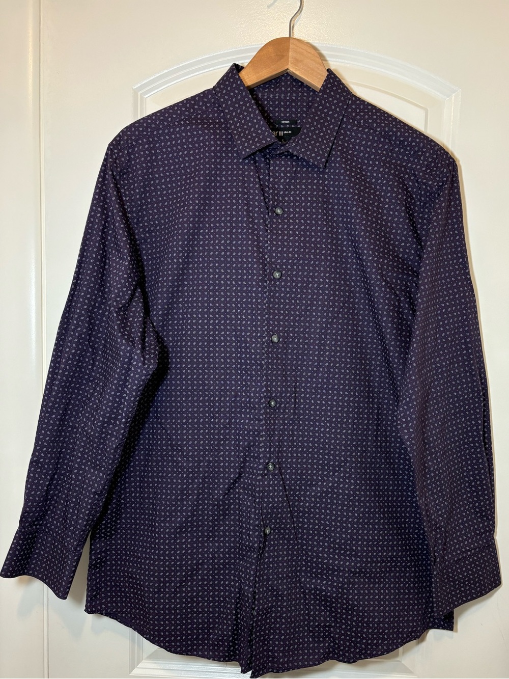 Bar III Men's Dark Navy/purple Microdot Dress Shirt #424